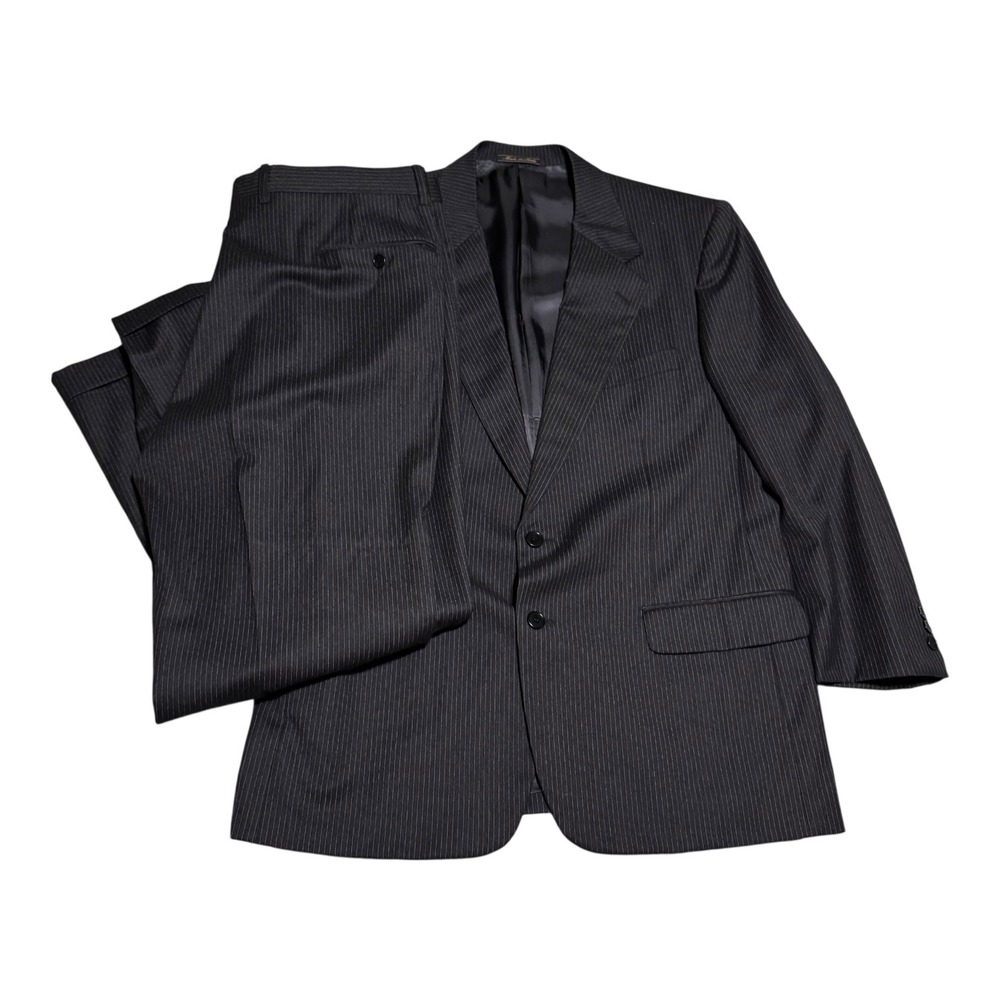Trussini Pinstripe‎ Two Button Suit Italy 46 Jacket 36x30 Pants Wool Super 100's